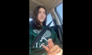 A very beautiful transsexual jerks off her cock on the way to work